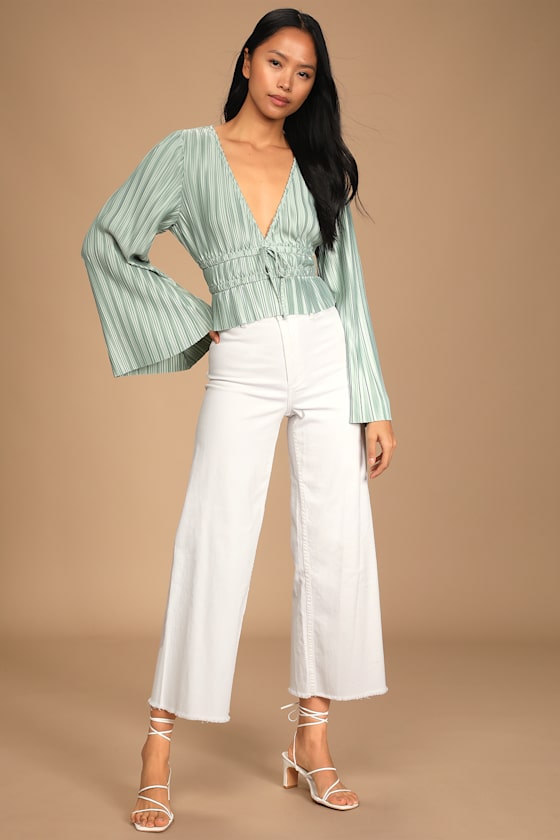 Staying Optimistic Sage Green Pleated Bell Sleeve Top 4