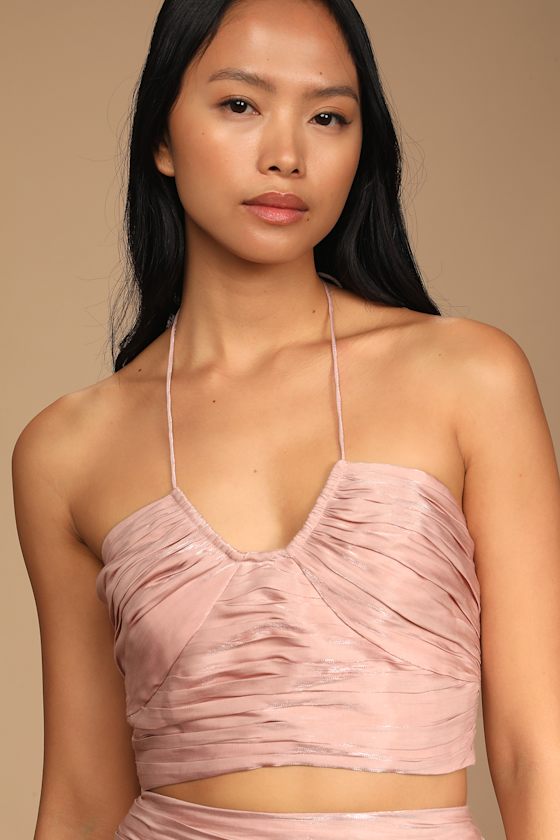 Dusty Rose Top - Ruched Top - Halter 