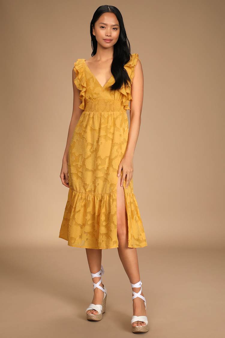 Marigold Midi Dress - Burnout Floral Dress - Tie-Back Dress - Lulus