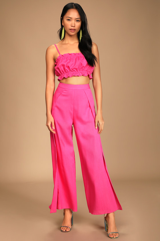 Hot Pink Jumpsuit - Ruffled Jumpsuit - Two-Piece Jumpsuit - Lulus
 
