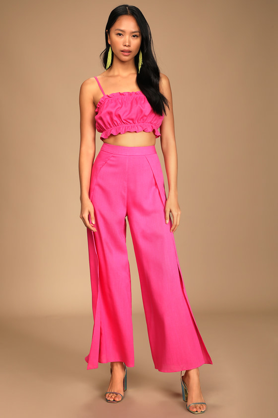 Hot Pink Jumpsuit - Ruffled Jumpsuit - Two-Piece Jumpsuit - Lulus