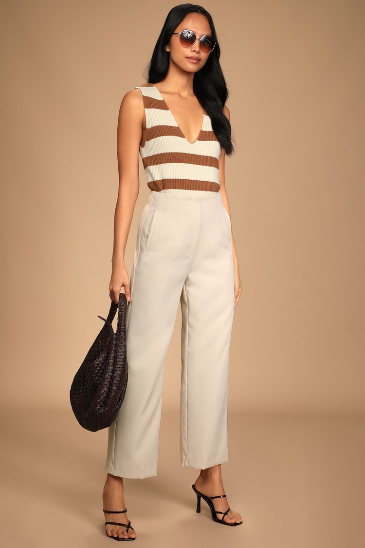 Bold and Classy Ivory High-Waisted Wide Leg Trouser Pants