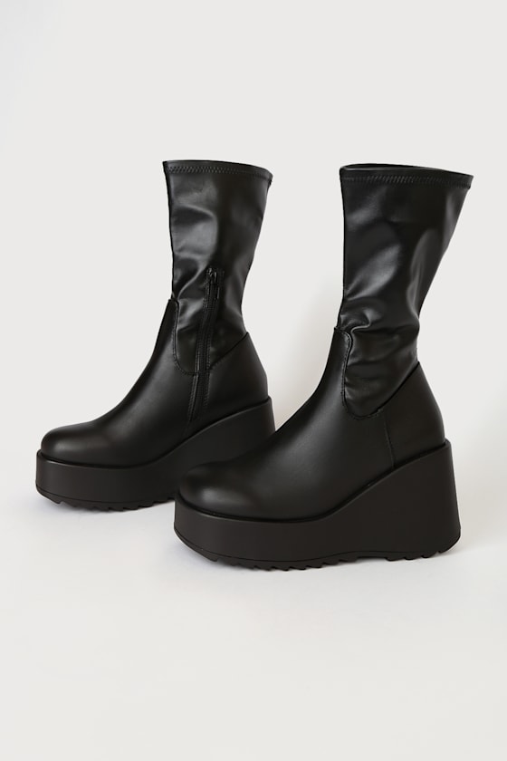 Proceed Black Mid-Calf Platform Wedge Boots 2