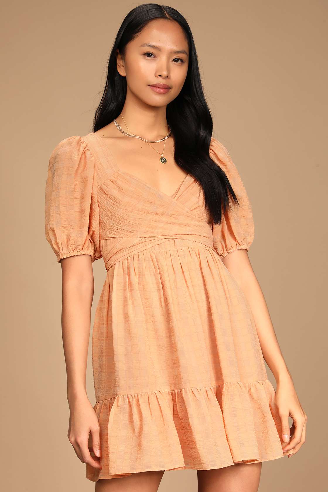 Gracie Seersucker Ruffled Puff Sleeve Mini Dress
