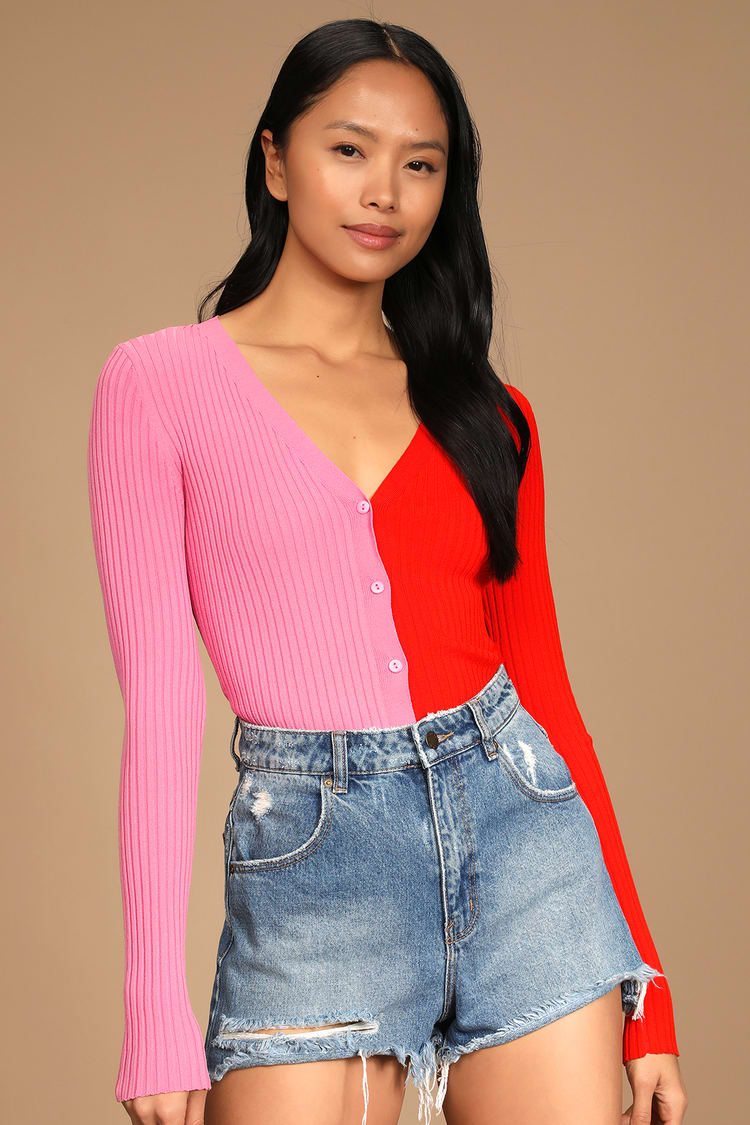 Color Block Ribbed Cardigan