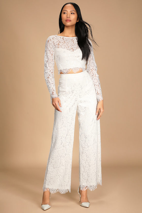 Level of Love Ivory Lace Long Sleeve Two-Piece Jumpsuit 6