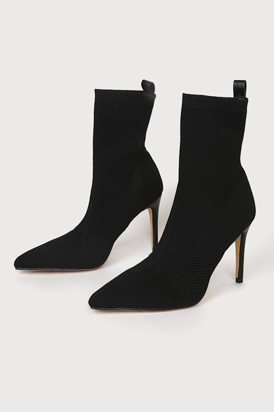 Rhea Black Pointed-Toe High Heel Sock Booties 3
