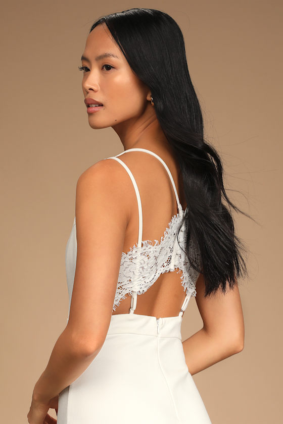 Must Be Serendipity White Lace Backless Bodycon Mini Dress 1