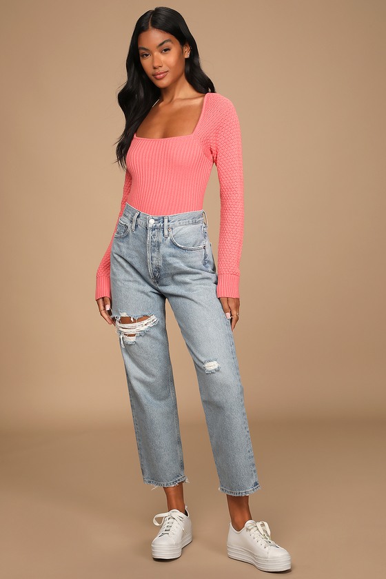 Perfect Combo Coral Pink Knit Sweater Top