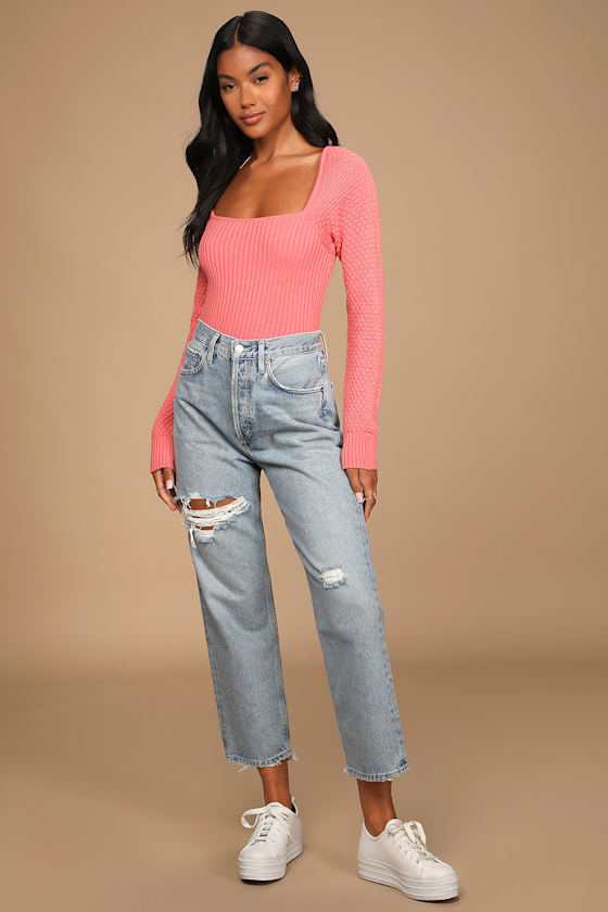 Perfect Combo Coral Pink Knit Sweater Top 4