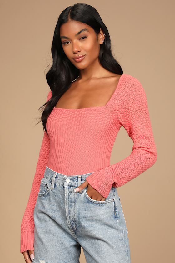 Perfect Combo Coral Pink Knit Sweater Top 3