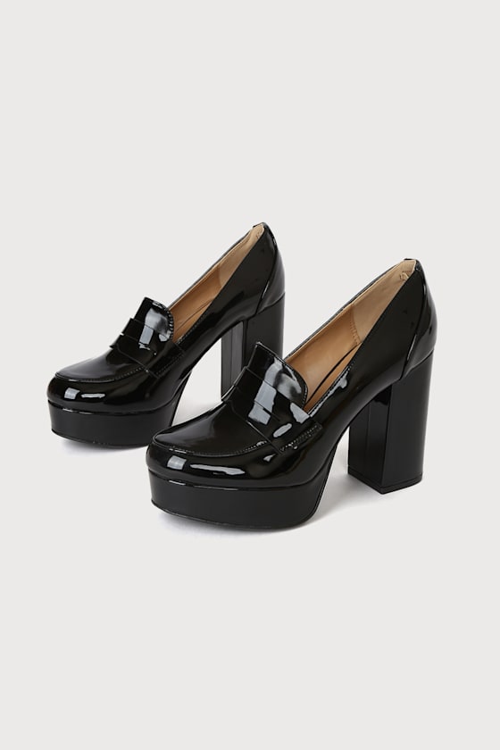 black patent platform heels