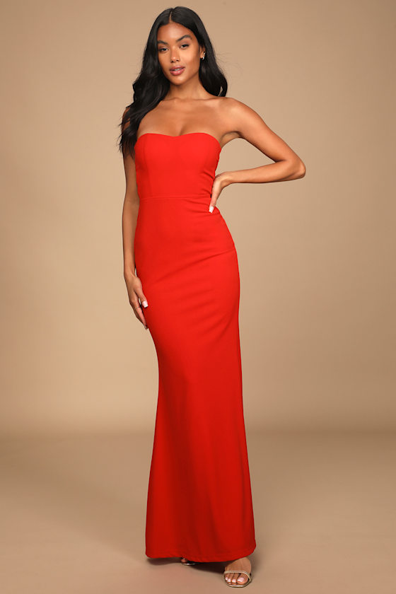 Lane Strapless Maxi Dress - Red