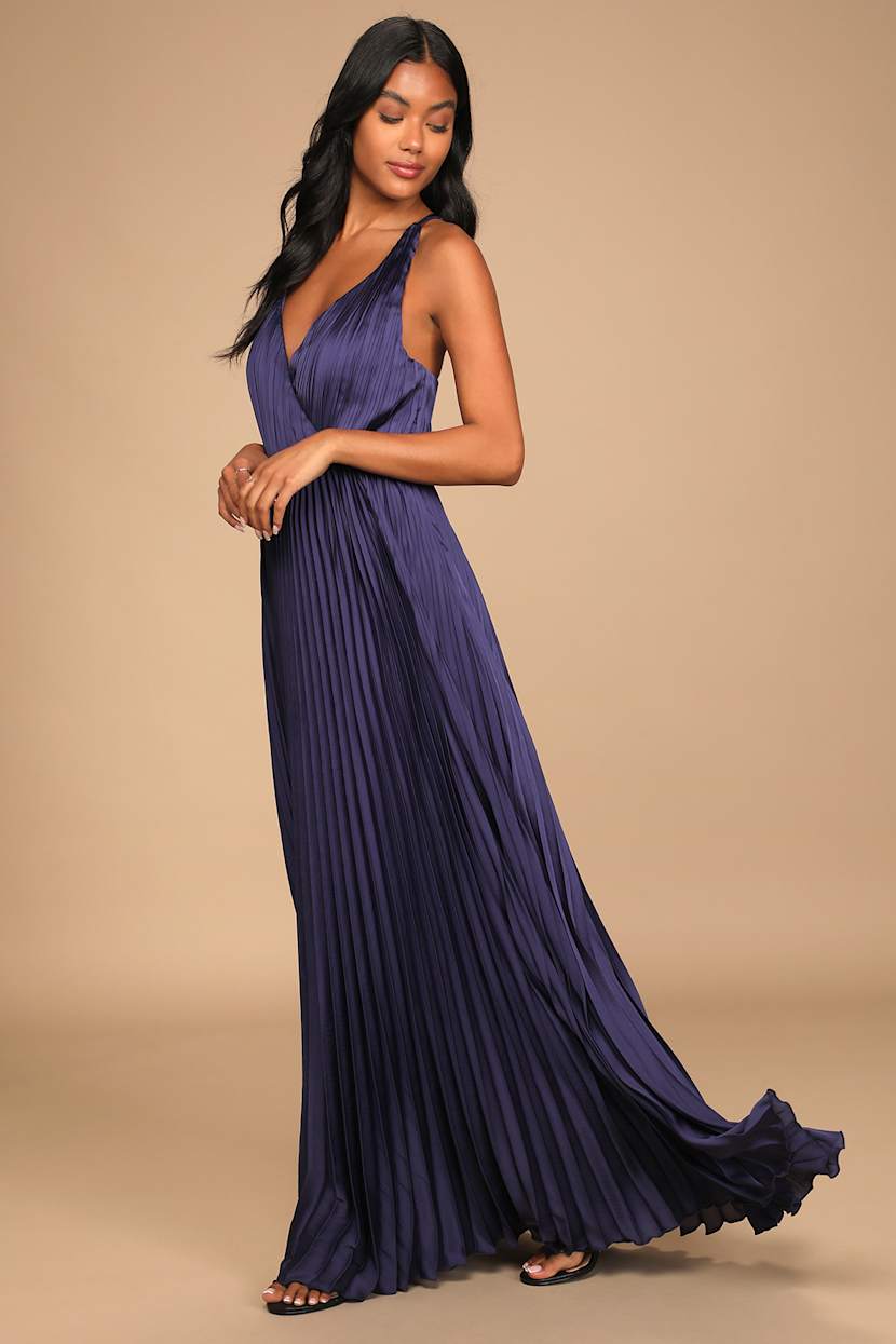 Indigo Blue Dress - Pleated Satin Dress - Backless Maxi Dress - Lulus