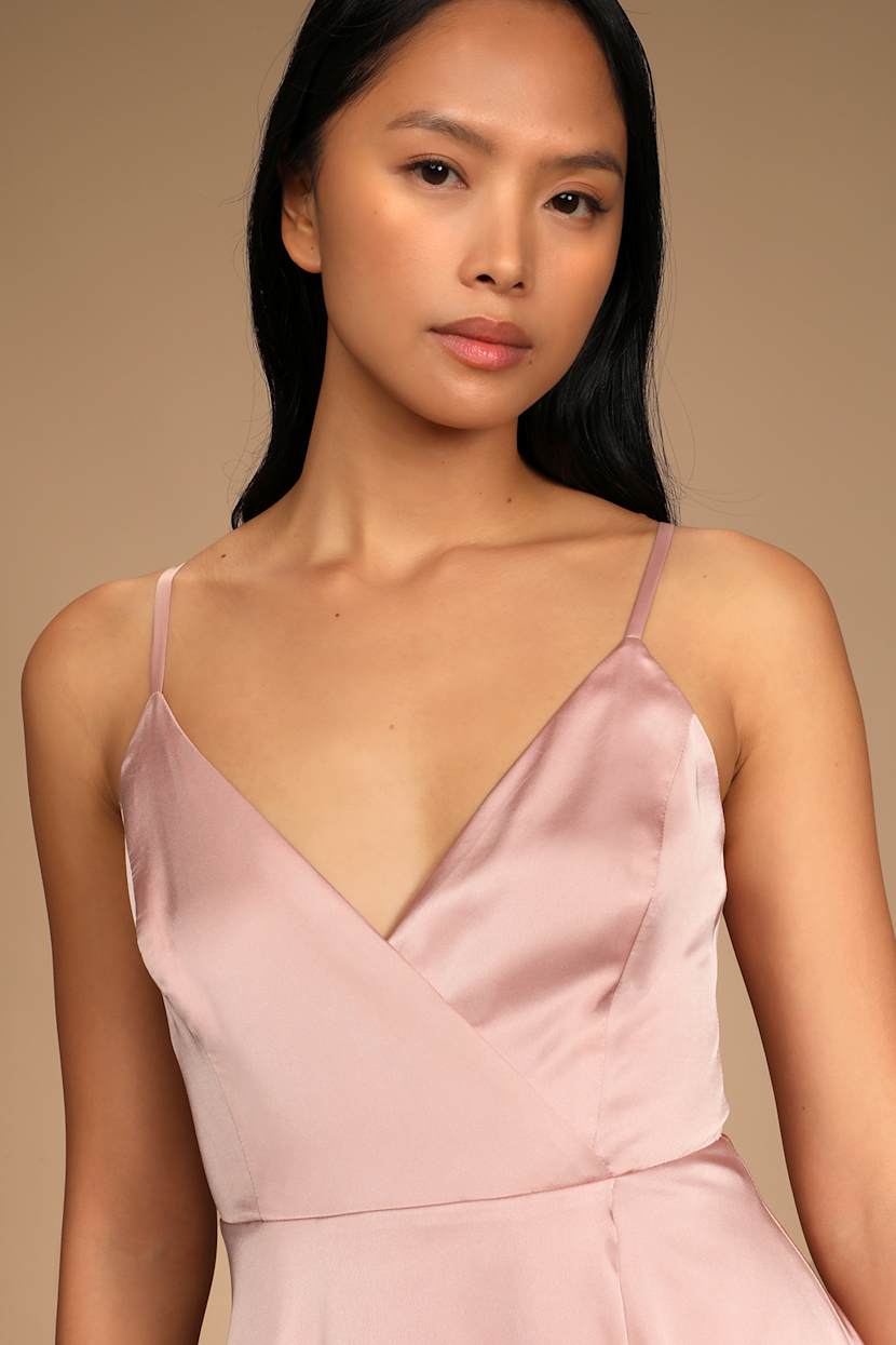 Blush Pink Satin Dress - Surplice Gown - Satin Maxi Dress - Lulus Blush Pink Satin Dress - Surplice Gown - Satin Maxi Dress - Lulus