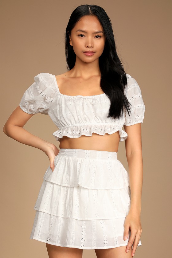 White Two-Piece Dress - Eyelet Mini Dress - Puff Sleeve Dress - Lulus