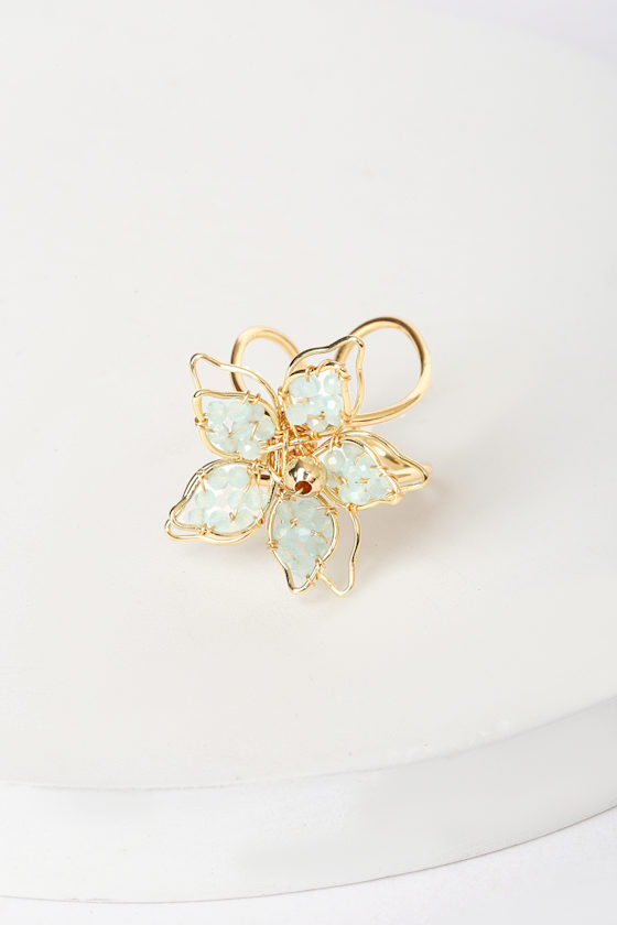 Best is Yet to Bloom Gold Beaded Flower Ring 2