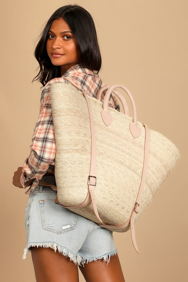 Start Your Vacay Natural Straw Oversized Backpack