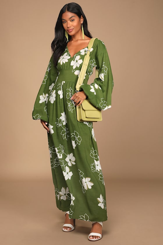 Night Bloom Green Floral Print Long Sleeve Maxi Dress 4