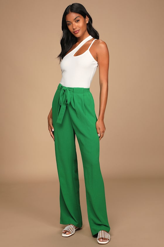 Sunny Approach Green Tie-Front Wide-Leg Pants 4