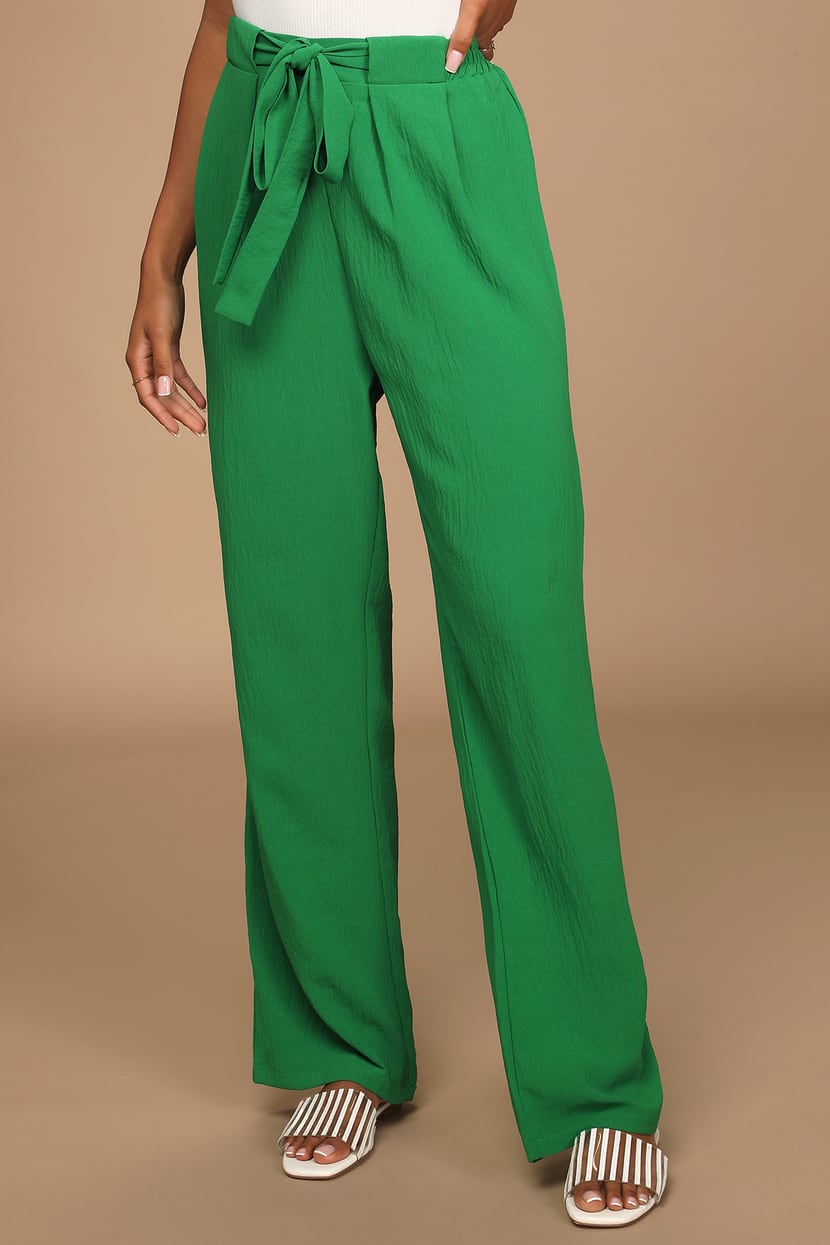 Sage Green Wide Leg Pants - Tulip Hem Pants - High Waist Pants - Lulus