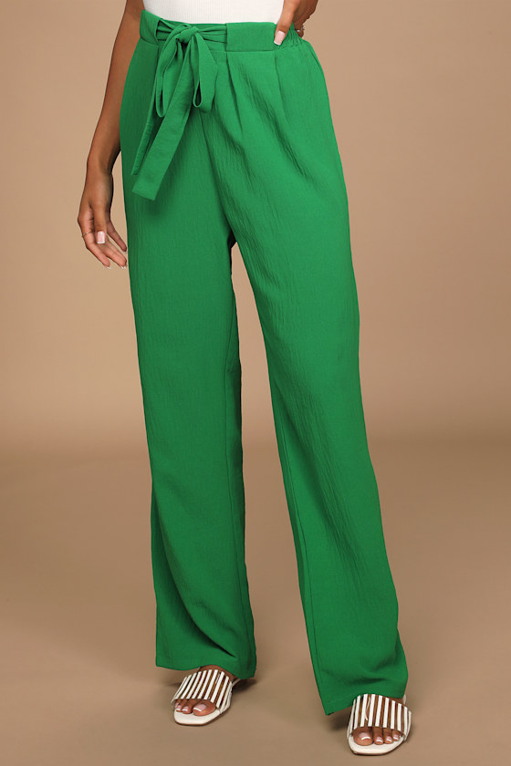 Sunny Approach Green Tie-Front Wide-Leg Pants 3