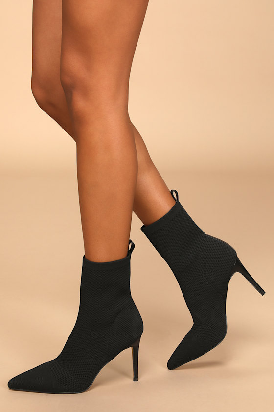 Black SlipOn Boots Sock Boots Knit Black Sock Booties Lulus