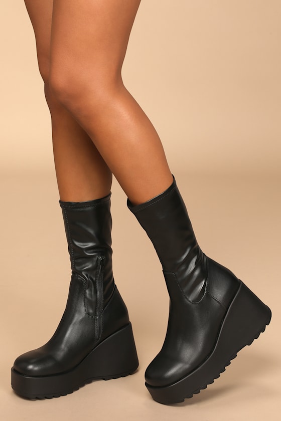 Proceed Black Mid-Calf Platform Wedge Boots 1