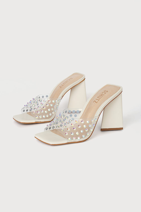 Lizah Ivory Clear Rhinestone High Heel Sandals 4
