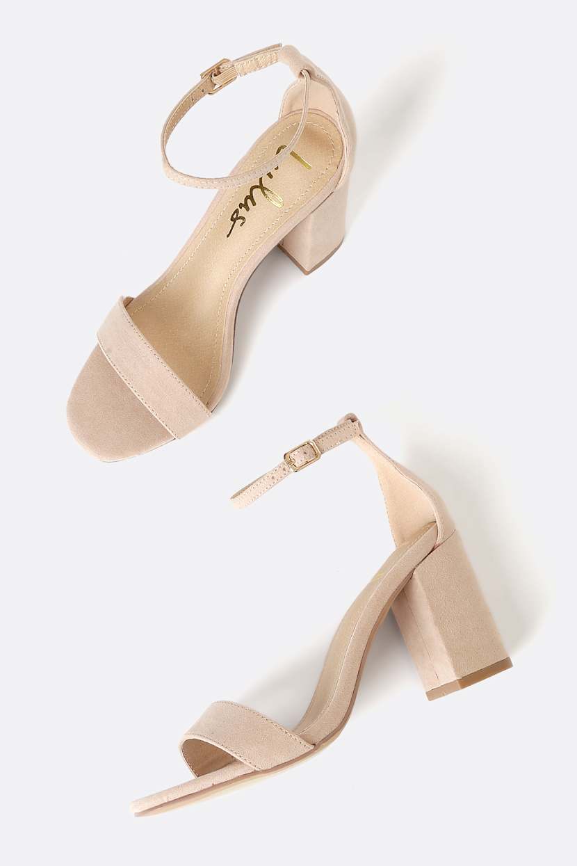 Arylee Light Nude Suede Ankle Strap Heels