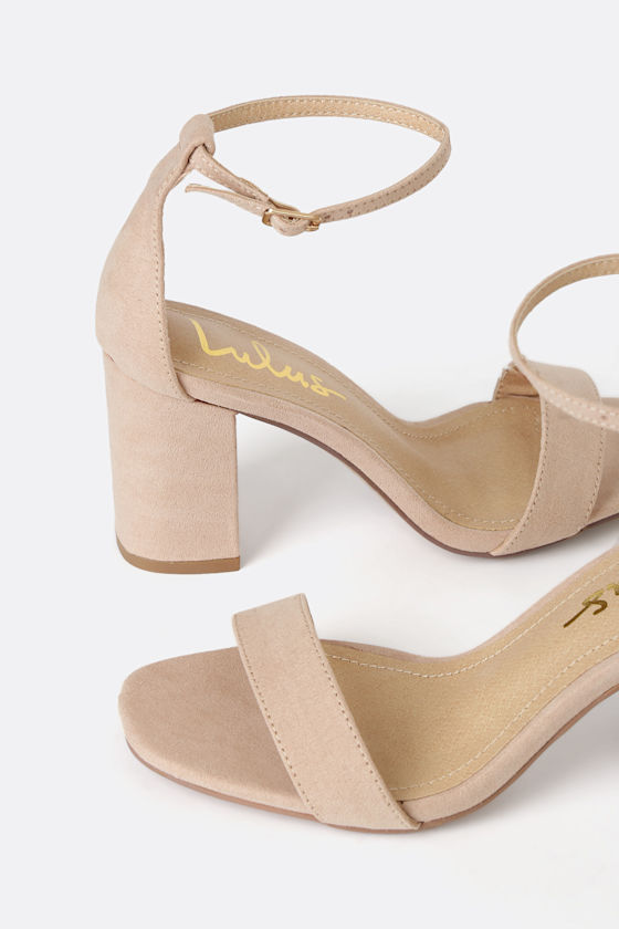 Ankle Strap Sandals - Suede Block Heels - Nude Heeled Sandals - Image 4