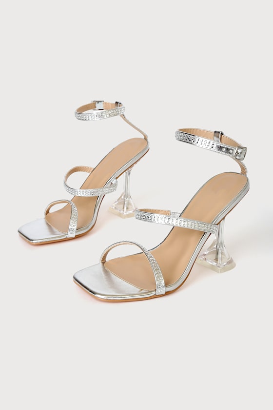 Vianey Silver Rhinestone Ankle Strap High Heel Sandals 2