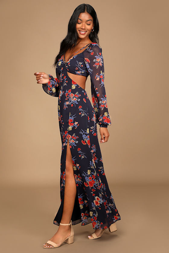 Navy Floral Print Dress - Floral Maxi 