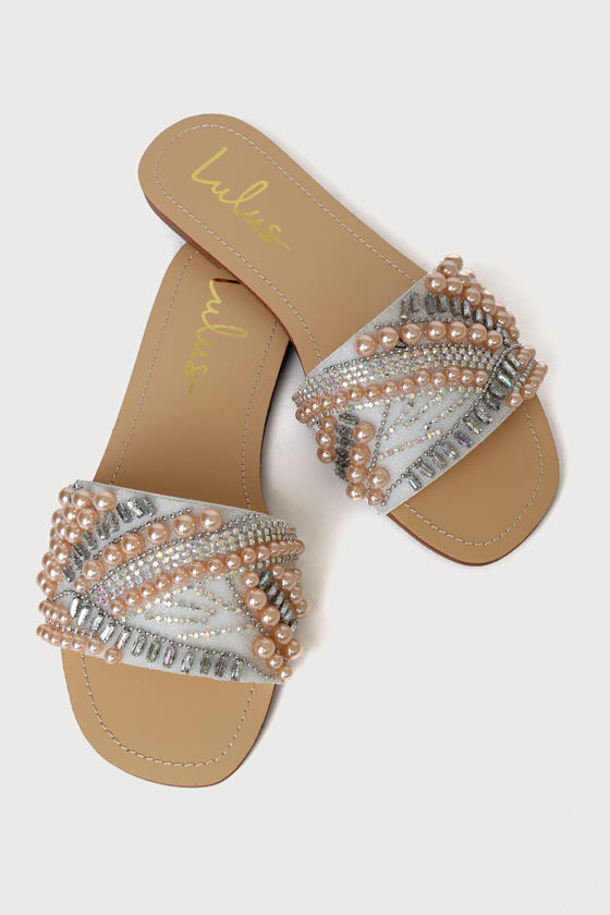 White Multi Sandals Beaded Sandals Slide Sandals Sandals Lulus