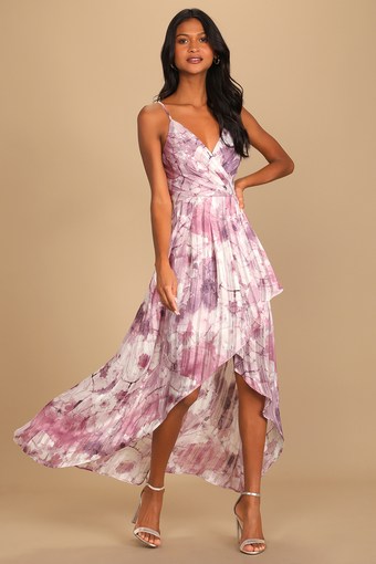 An Enchanting Dream Purple Multi Print High-Low Maxi Dress