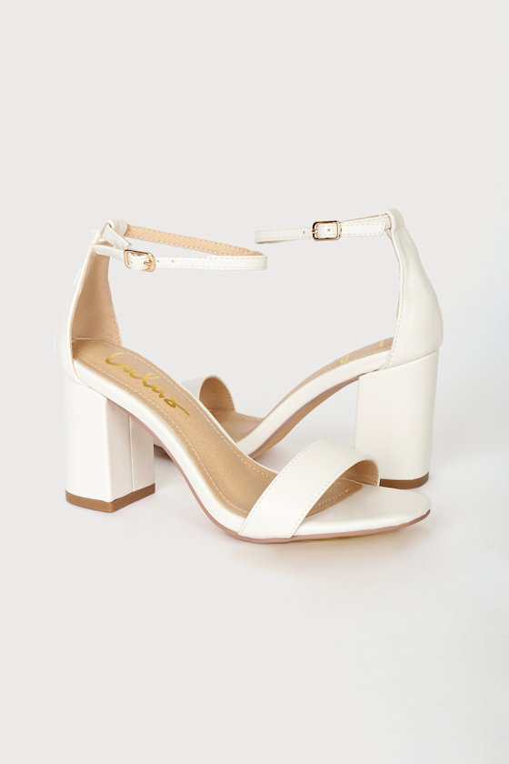 Ankle Strap Sandals - White Block Heels - White Heeled Sandals - Image 3