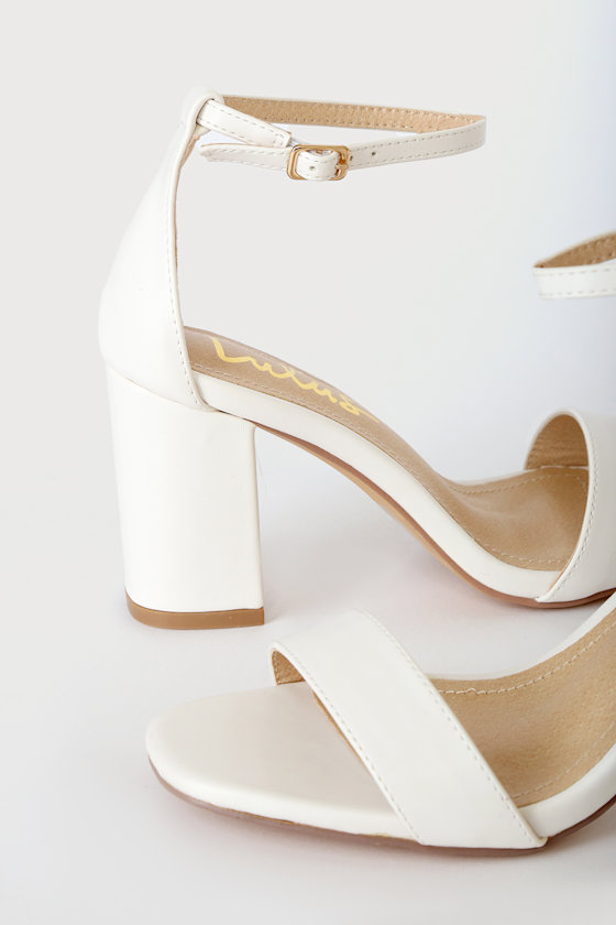 Ankle Strap Sandals - White Block Heels - White Heeled Sandals - Image 4