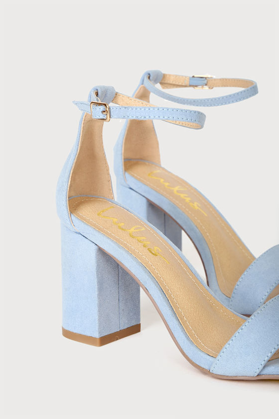 Ankle Strap Sandals - Suede Block Heels - Blue Heeled Sandals - Image 4
