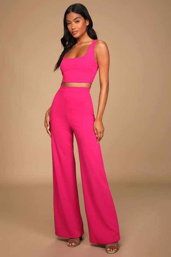 Lulus Only Tonight Hot Pink Two-piece Wide-leg Jumpsuit