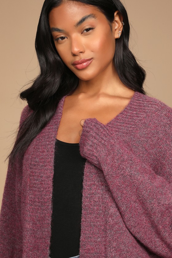Heathered Purple Cardigan - Long Cardigan Sweater - Knit