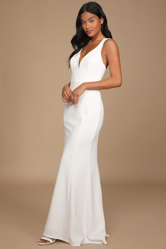 White Button Back Mermaid Maxi Dress main image 0