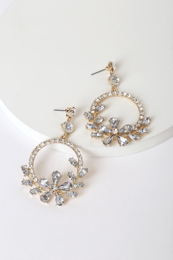 Flower of Love Gold Rhinestone Statement Earrings 2