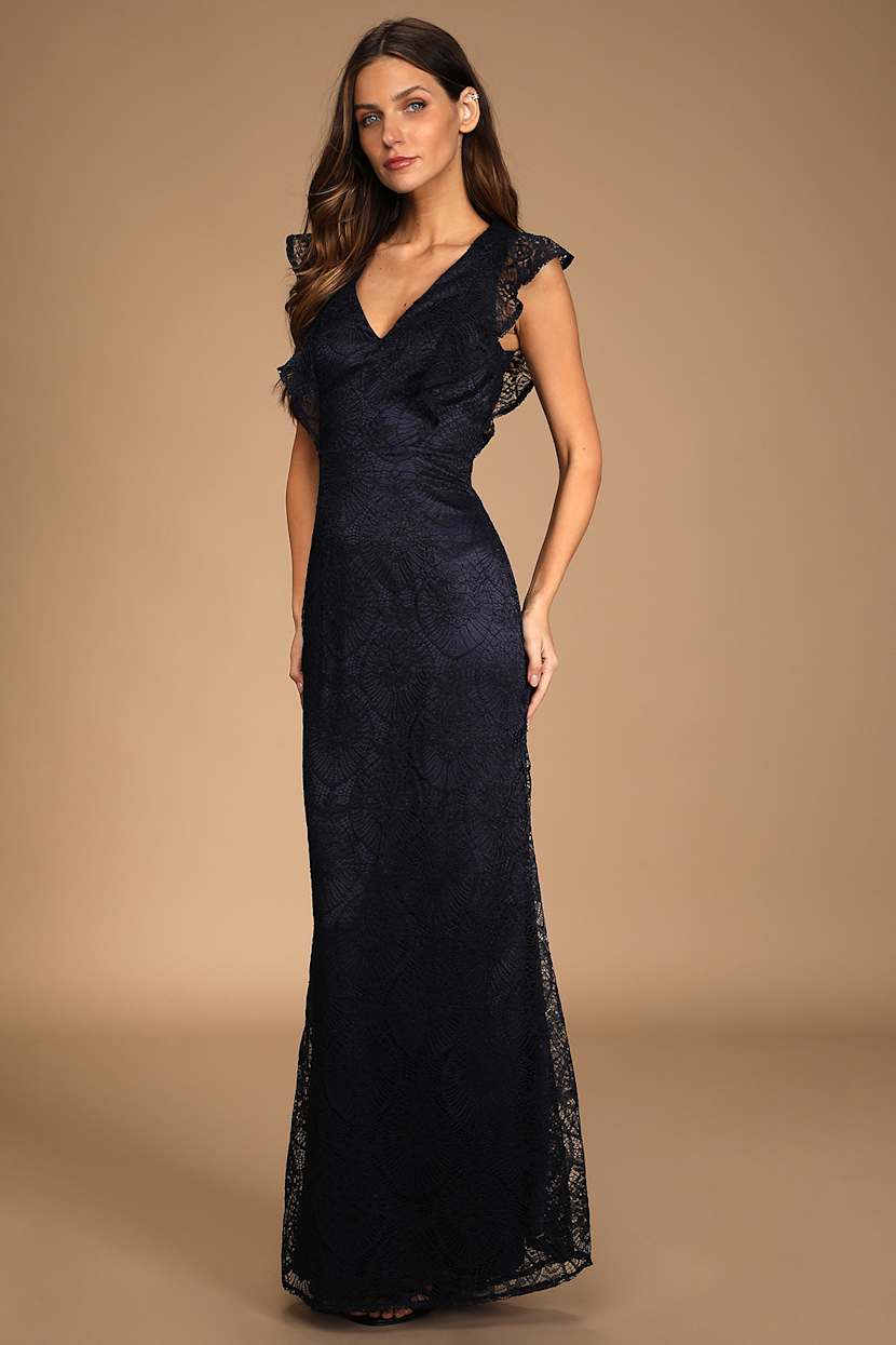 Navy Blue Maxi Dress - Lace Mermaid Dress - Sleeveless Maxi Dress - Lulus