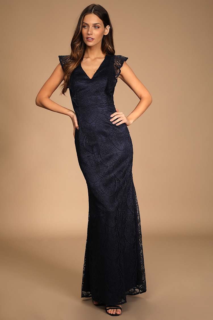Navy Blue Maxi Dress - Lace Mermaid Dress - Sleeveless Maxi Dress - Lulus
