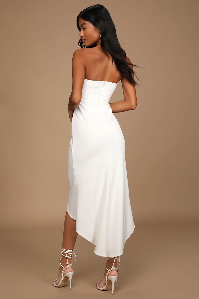 White High-Low Dress - Strapless Dress - Cutout Dress - Lulus