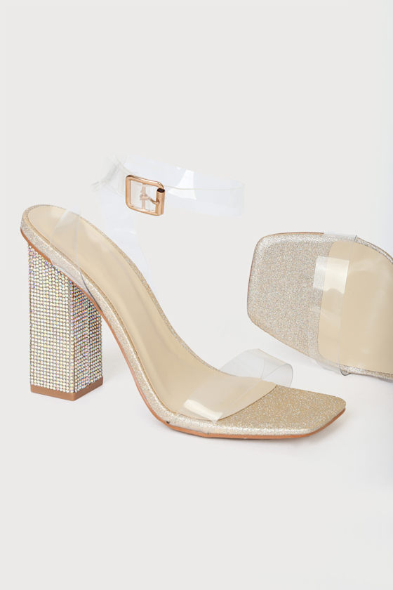 Damiyah Champagne Glitter Clear High Heel Sandals 3