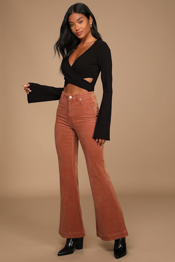 Perfect Appeal Black Ribbed Cutout Bell Sleeve Bodysuit 4