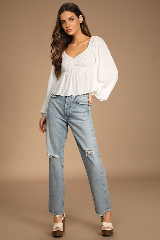 Ready for Spring White Smocked Long Sleeve Top 5