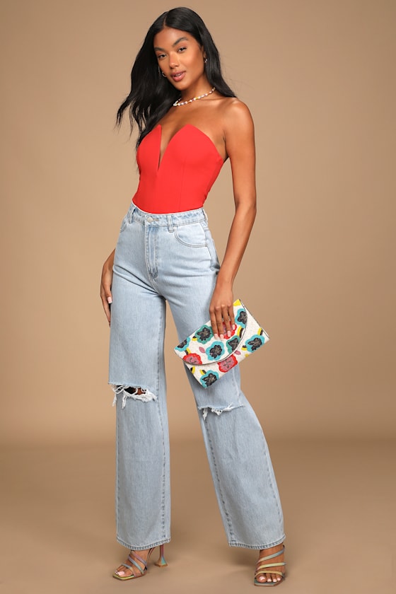Babe Alert Red Notched Strapless Bodysuit 5