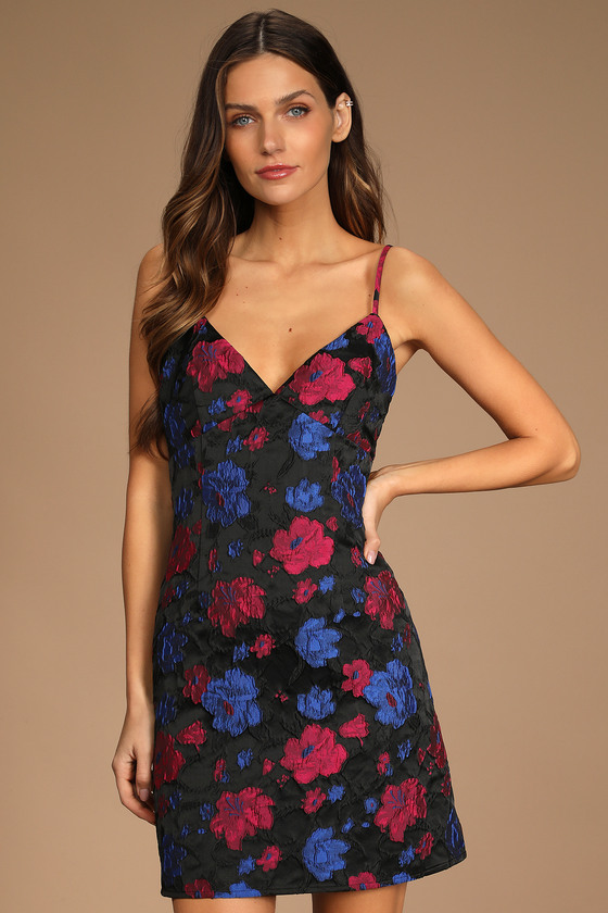 Black Mini Dress - Floral Jacquard Dress - A-Line Mini Dress - Lulus